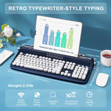 YUNZII ACTTO B503 Wireless Typewriter Keyboard, Retro Bluetooth Aesthetic Keyboard with Integrated Stand for Multi-Device (B503, Midnight)