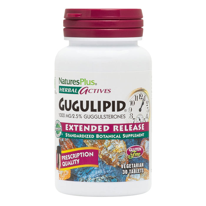 Natures Plus Herbal Actives Gugulipid, Extended Release- 1000 mg, 2.5% Guggulsterones - 30 Vegan Tablets - Ayurvedic Botanical Supplement - Vegetarian, Gluten-Free - 30 Servings