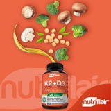 NutriFlair Vitamins D3 (5000iu/125mcg) + K2 (as Mk7) - Made with Plant-Based Ingredients Plus BioPerine Black Pepper Extract, 90 Capsules - Supports Healthy Immune, Heart and Health - Non-GMO Pills