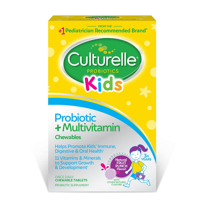 Culturelle Kids Probiotic + Complete Multivitamin Chewable For Kids, Ages 3+, 30 Count, Digestive Health, Oral Health & Immune Support - With 11 Vitamins & Minerals, including Vitamin C, D3 & Zinc