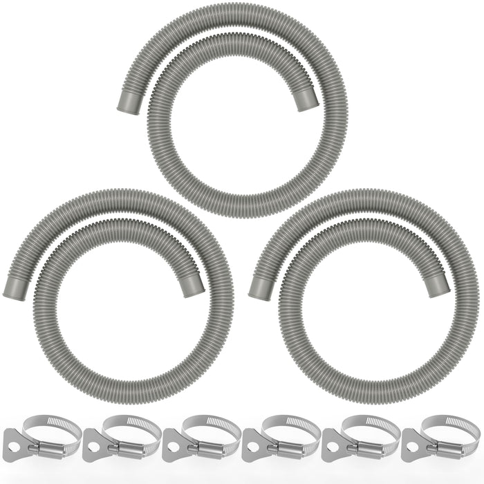 Poolvio Pool Hoses for Above Ground Pools 1.25" Diameter x 59" Long, 3-Pack, Heavy Duty UV Resistant & Leak-Proof Pool Pump Hoses with 6 Metal Thumb Clamps, Fits Intex Filter Pump 607/637