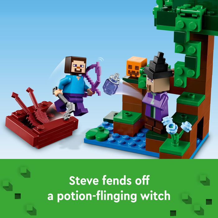 LEGO Minecraft The Pumpkin Farm Building Toy, Hands-on Action in The Swamp Biome Featuring Steve, a Witch, Frog, Boat, Treasure Chest and Pumpkin Patch, Halloween Toy for Kids Ages 8 and up, 21248