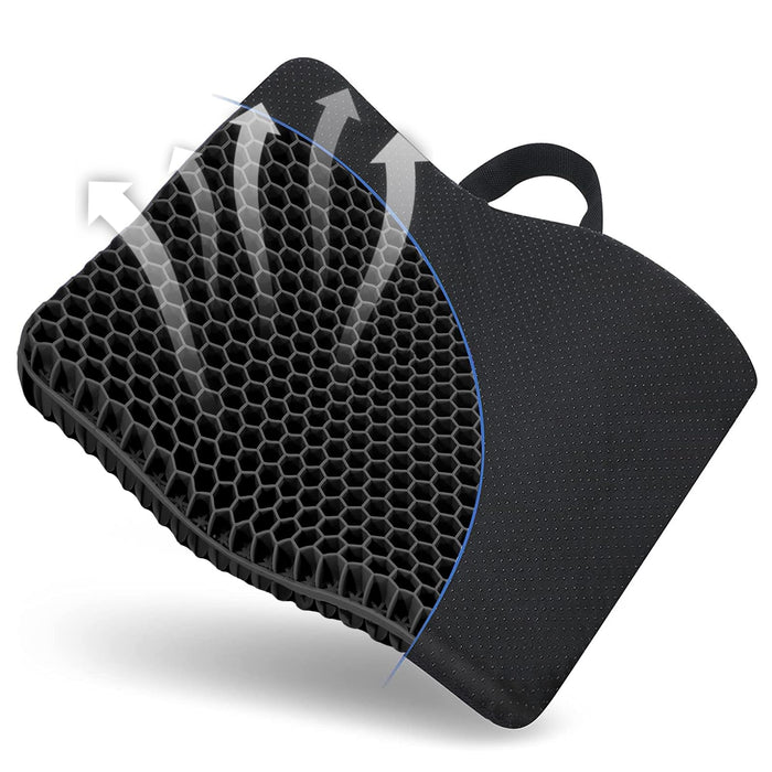 Fzitiy Gel Seat Cushion, for Long Sitting -Double Thick Gel Seat Cushion Breathable Honeycomb Chair Cushion with Non-Slip Cover for Office Chair Car, Wheelchair, Long Trips,Relief Sciatica Pain