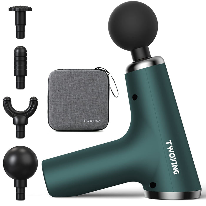 TWOYING Mini Massage Gun, Deep Tissue Percussion Muscle Massager, Small, Portable for Athletes with Case Fascia Gun LCD Touch Screen,Green