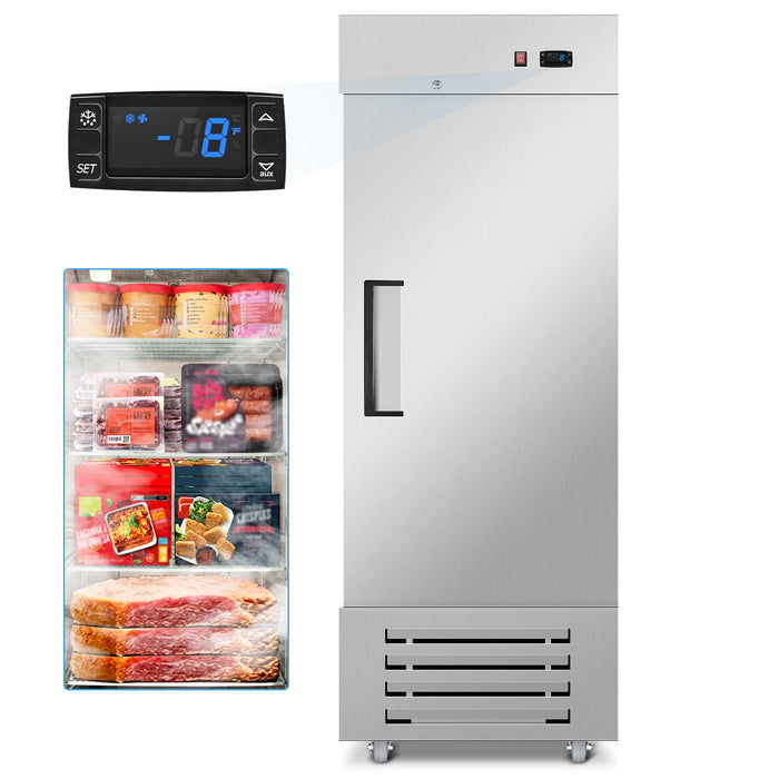 Commercial Freezer, 27"W Upright Freezer Stainless Steel, 20 Cu Ft Commercial Standup Freezer with 4 Adjustable Shelves, Self-Closing Reach-in Cooling Single Solid Door Freezer for Kitchen, Restaurant