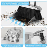 VOOWO Heavy Duty Broom and Dustpan Set, Stainless Steel Broom and Dustpan Set with Long Handle, Broom and Dustpan Set for Home Standing Dust Pan Indoor Outdoor Brooms Dustpan