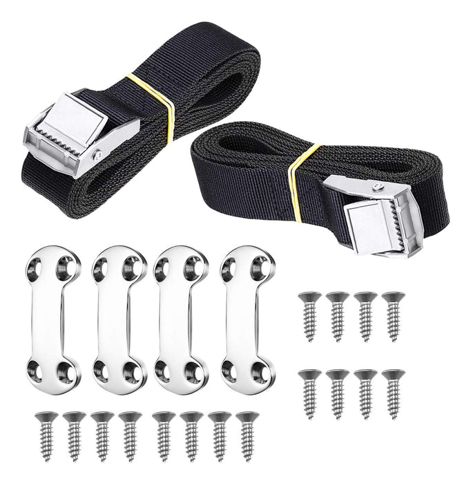 Cooler Tie Down Kit for YETI RTIC Coolers, Universal Cooler Straps with Stainless Steel Deck Plates & Screws, Adjustable Cam Buckle Lashing Straps for Boat, Truck Bed, Trailer, Prevent Sliding
