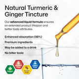 Turmeric and Ginger Supplement Tincture - Turmeric Curcumin Immune Support Drops - Organic Turmeric Supplement with Black Pepper - High Potency Vegan Formula - 4 Fl.Oz.