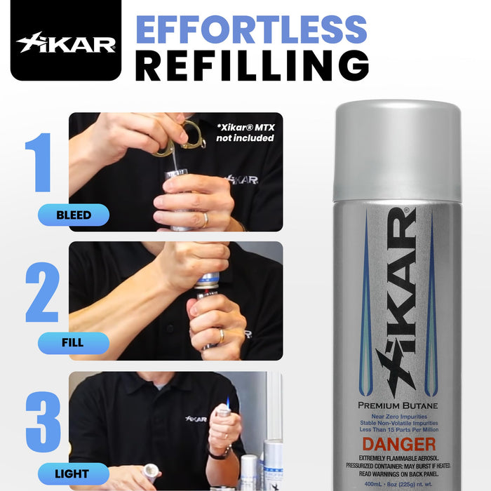 XIKAR PUROFINE Premium Butane Lighter Refill Fuel with Zero Impurities for Torch and Jet Flame Lighters | Pure Butane Lighter Fluid Refill for Reliable Ignition of Cigars - 8 Oz, 2 Pack