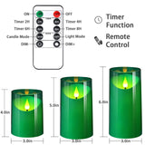 NURADA Flameless Candles: 3D Wick Battery Operated LED Pillar Candles - Acrylic Fake Candles with Remote and Timer for Home Holiday, Forest, Christmas, Theme Party, Table Decor - 3 Pack Green