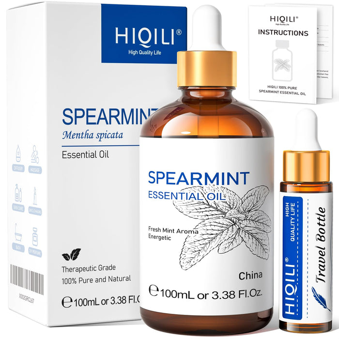 HIQILI 100ML Spearmint Essential Oil for Skin Care -100% Pure Treatment Grade - 3.38 Fl Oz.