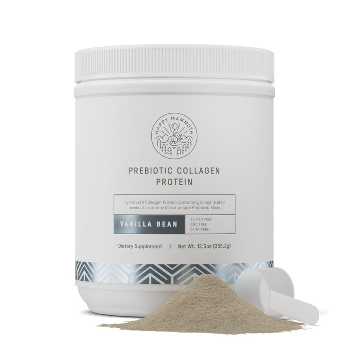 Happy Mammoth Prebiotic Collagen Protein All Natural Hydrolyzed Collagen Protein Supports Healthy Weight Loss, Soft Skin, Energy & Mood, Better Digestion. Reduces Hunger & Cravings. 12.5 oz