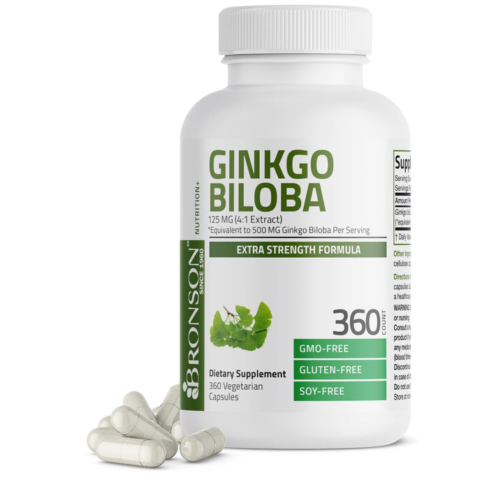 Bronson Ginkgo Biloba Extra Supports Brain Function & Memory Support, 360 Vegetarian Capsules