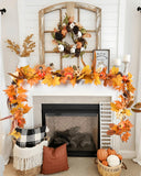 DearHouse Pumpkin Fall Garland Maple Leaves, 6ft Hanging Vine Maple Garland Artificial Autumn Foliage Garland Thanksgiving Decor for Home Wedding Fireplace Party Christmas (Yellow&Brown)