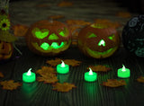 LANKER 24 Pack LED Tea Lights Candles – Flickering Green Flameless Tealight Candle – Long Lasting Battery Operated Fake Candles – Decoration for Halloween and Christmas (Green - 24pcs)