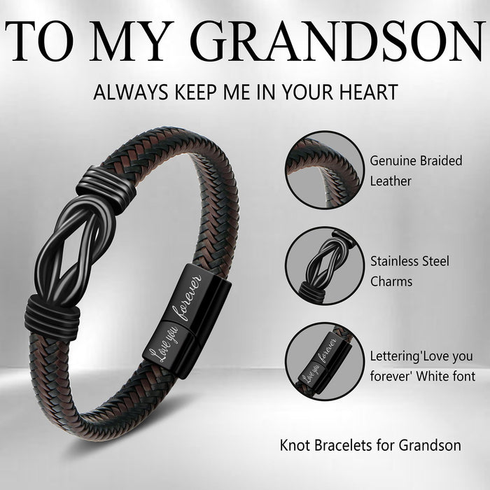 JoycuFF Grandson Gifts from Grandma Grandpa Knot Bracelet To My Grandson Bracelets Anniversary Christmas Birthday Gift for Grandsons Always Linked Together