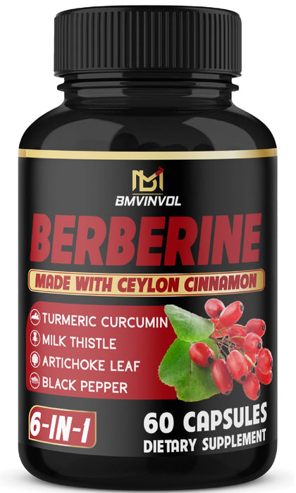 Berberine Supplement with Ceylon Cinnamon, Turmeric, Artichoke, Milk Thistle - Berberine HCl Supplement Pills - 60 Capsules