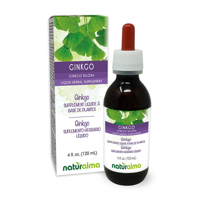 Naturalma Ginkgo (Ginkgo biloba) leaf Alcohol-free Tincture 4 fl oz Liquid extract in drops - Herbal supplement - Vegan