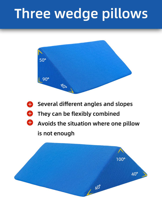 Fanwer Positioning Wedge Pillow for Side Sleeping (3 in 1), 40 Degree Triangle Bed Wedges & Body Positioners for Back Pain, Preventing Bedsores, After Surgery, Knees Elevated, Pregnancy