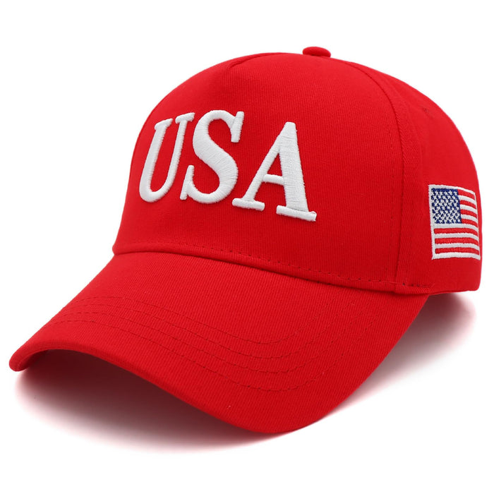 USA 3D Embroidered Dad Hat Trump 2024 MAGA Hat Make America Great Again Donald Trump Slogan with USA Flag Cap (Red USA Hat)