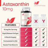 ClearFormulas Astaxanthin 10mg 180 Softgels Max Strength Astaxanthin Supplement