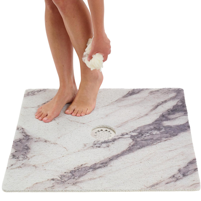 Square Shower Mat with Center Drain Hole in Middle - Loofah Non Slip Shower Mats for Inside Shower - Square Bath Mats for Shower - Anti Slip Shower Stall Mat - Shower Floor Mat (27x27 Marble Grey)