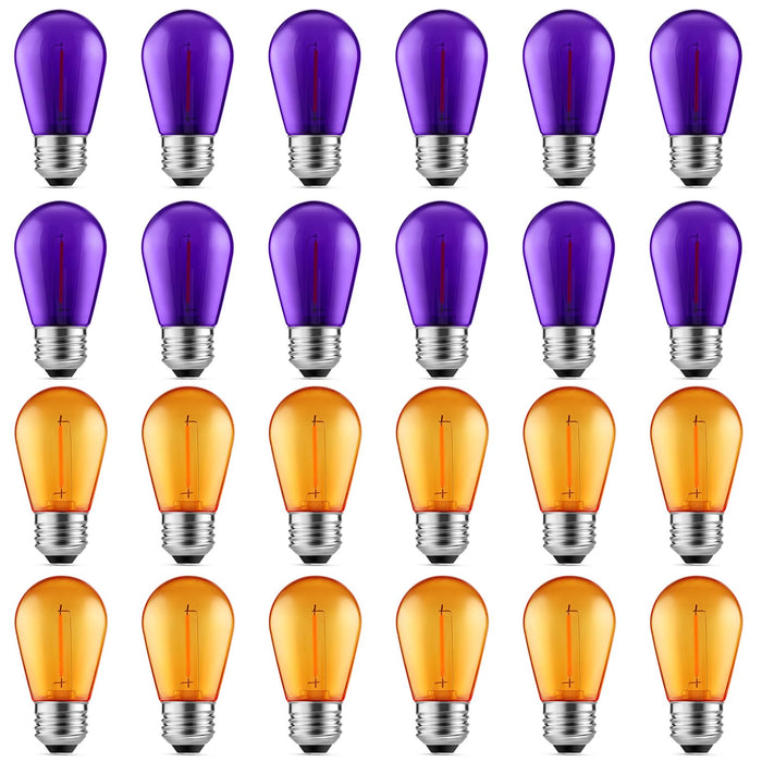 Meconard 24 Pack S14 Purple and Orange Light Bulbs for Halloween Decoration