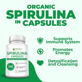Spirulina Capsules 3000mg - 40 Servings Of Organic Spirulina Capsules - Rich in Protein, Antioxidants & Vitamins - 240 Organic Spirulina Powder Capsules - Supports Immune & Cardiovascular Health