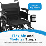 Mobility Cup Holder for Adults 2 Pack - Portable Drink Holder for Wheelchair - Compatible with Walker, Rollator, Transport Chair or Scooter - Easy Install, Removable, Adjustable, Foldable Cup Carrier