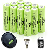 Lightalent Ni-MH AA Rechargeable Batteries, Double A High Capacity 1.2V Pre-Charged for Garden Landscaping Outdoor Solar Lights, String Lights, Pathway Lights (AA-800mAh-12pack)