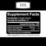 KAYA NATURALS Organic Ashwagandha Capsules Extra Strength - Stress Relief Formula, Natural Mood Support 60 Capsules