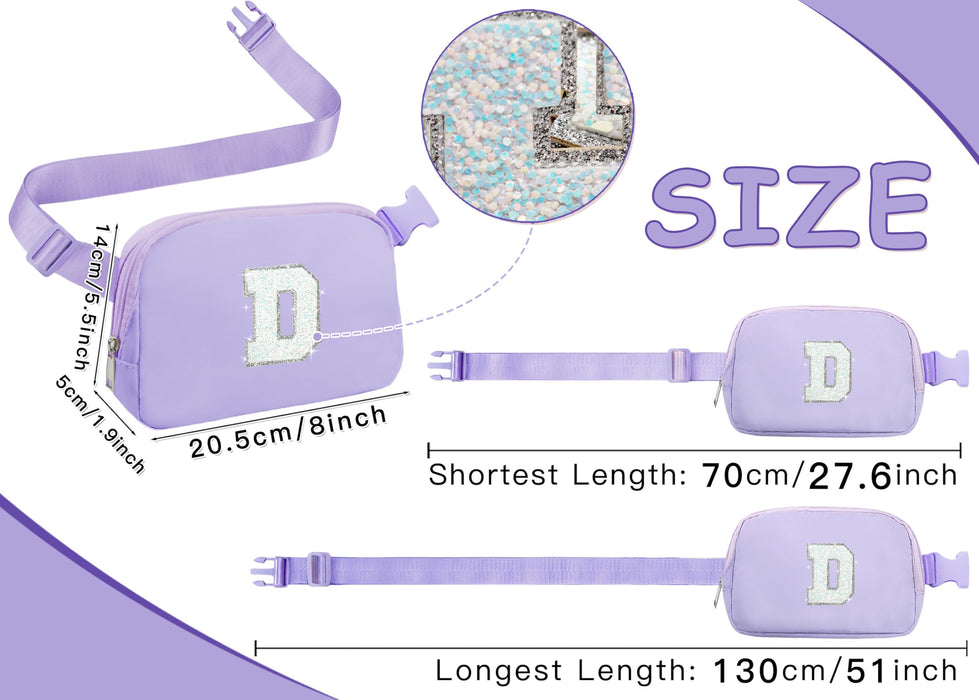 COSHAYSOO Purple Belt Bag Crossbody Initial Fanny Waist Pack Preppy Cute Trendy Gifts for 5 6 7 8 9 10 11 12 13 14 Year Old Girls Preteen Tween Teen Birthday Christmas Valentines Easter Letter D