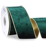 Ribbli Forest Green Velvet Wired Ribbon 2.5 Inch Metallic Dark Green Gold Crushed Velvet Christmas Ribbon for Gift Wrapping Christmas Tree Decoration Crafts Wreaths Supplies-Continuous 10 Yards