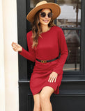 Dresses for Women 2024 Casual Long Sleeve Casual Trendy Plain Cozy Christmas Red Holiday Dress M