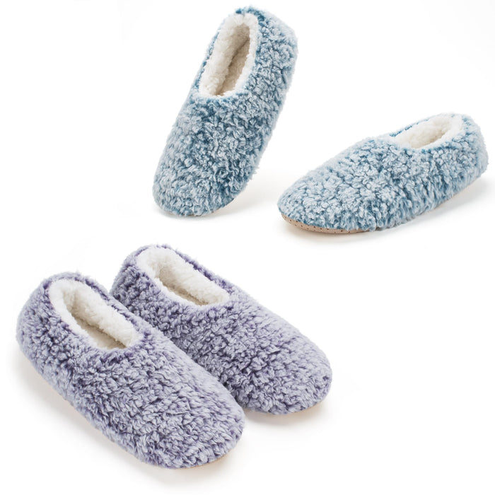 Cozylook 2-PK Cozy House Slippers for Women Indoor, Furry Slip-on Shoes, Fuzzy Warm Bedroom Loafers, Unique Gifts for Christmas Mother's Day Valentines, Purple Teal Adult Size 7-8