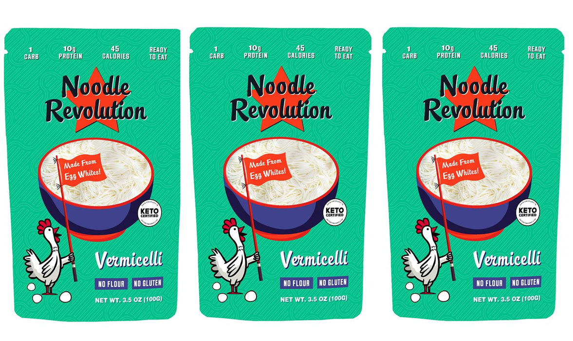 Noodle Revolution - Keto Noodles (Just 1G Carbs), Made From Egg Whites, 10G Protein, Taste & Texture Just Like Real Noodles, Ready To Eat, Keto Certified, Certified Paleo (Vermicelli, Three)