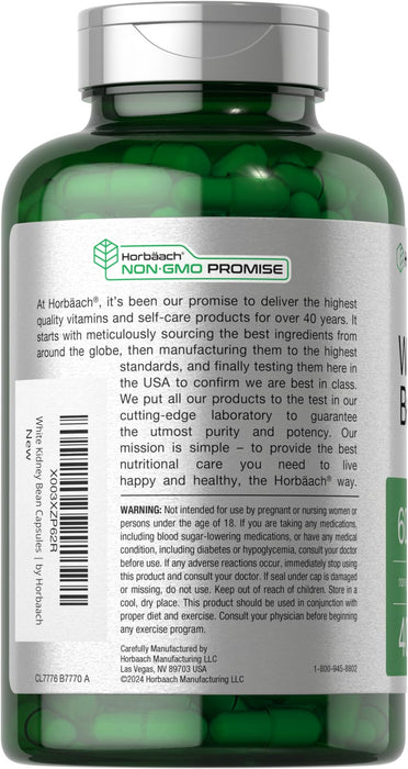 Horbaach White Kidney Bean Extract Capsules | 6000mg | 400 Count | Non-GMO & Gluten Free