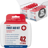 DecorRack 500 Piece First Aid Kit, 12 Individual Boxes of 42 Items Each, First Aid Kits for Minor Cuts, Scrapes, Travel, Car, Home, Work, Field Trips or Camping (500pcs, 12 Pack)