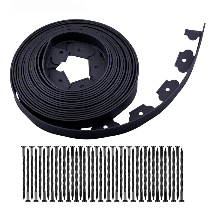 Garden Edging，40ft Landscape Edging with 40 Spikes for Lawn 2 Inch Tall(Black, 40FT)