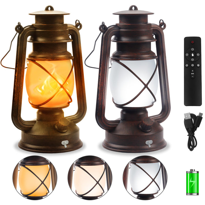 2 Pack Bronze Vintage 4 Modes Rechargeable Lanterns with Remote Control