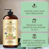 Handcraft Blends Organic Sesame Oil - 16 Fl Oz - 100% Pure and Natural - Premium Grade Hair and Body Oil - Carrier Oil - Massage Oil - Expeller-Pressed and Hexane-Free