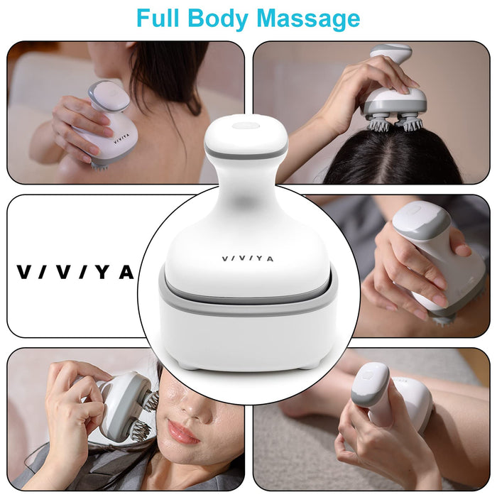 VIVIYA Electric Scalp Massager, Portable Rechargeable Head Massager with 8 Removable Massage Claws, Waterproof Handheld Hair Scalp Scratcher for Full-Body Massage, Hair Growth and Stress Relax