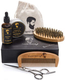 Beard Grooming & Trimming Kit for Men Care - Beard Brush, Beard Comb, Unscented Beard Oil Leave in Conditioner, Mustache & Beard Balm Butter Wax Growth, Styling - Stocking Stuffers Set