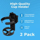 Mobility Cup Holder for Adults 2 Pack - Portable Drink Holder for Wheelchair - Compatible with Walker, Rollator, Transport Chair or Scooter - Easy Install, Removable, Adjustable, Foldable Cup Carrier