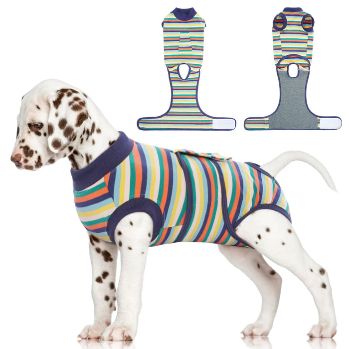 FUAMEY Recovery Suit for Dogs After Surgery,Soft Breathable Dog Bodysuit E-Collar & Cone Alternative Surgical Suit,Male Female Dog Neuter Spay Suits Anti Licking Wounds Onesie Dark Blue Stripes S
