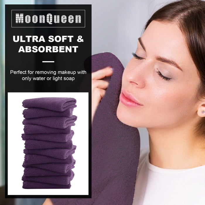 Microfiber Facial Cloths Fast Drying Washcloth 12 pack - Premium Soft Makeup Remover Cloths - Grape Purple