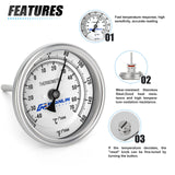 MEANLIN MEASURE 1/2" NPT Bimetal Thermometer for hot Water, boilers, and Pipes，3.3" Dial, 1-7/8" Stainless steel Stem，Temperature Range -40-160°F/-40-70 ° C, Accuracy 2%,Center Back Mount