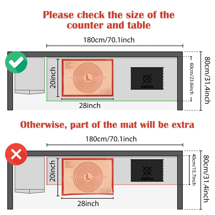Non-slip Pastry Mat Extra Large with Measurements 28''By 20'' for Silicone Baking/ Counter Mat, Dough Rolling Mat,Oven Liner,Fondant/Pie Crust Mat By Folksy Super Kitchen Red
