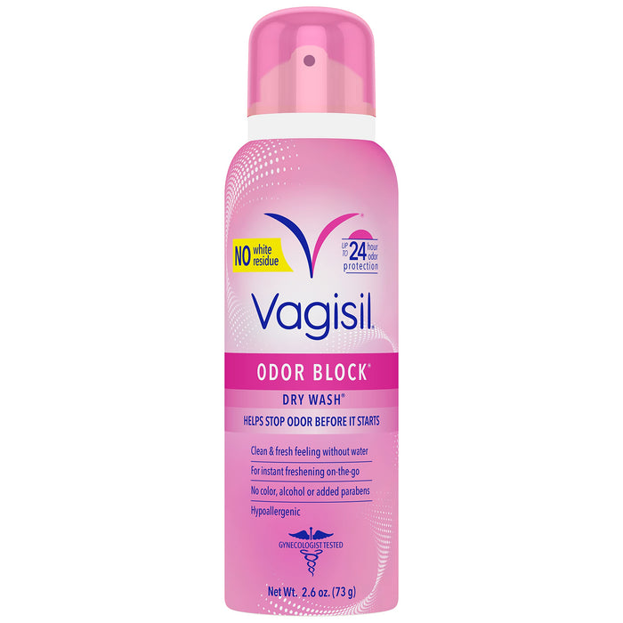 Vagisil Odor Block Dry Wash Spray for Feminine Hygiene, Gynecologist Tested, Hypoallergenic, 2.6 Ounces (Pack of 1)