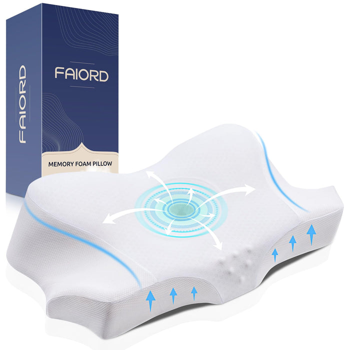 FAIORD Cervical Pillow for Neck Pain Relief, Ergonomic Contoured Orthopedic Pillows for Bed, Neck Support Memory Foam Pillow for Side, Back and Stomach Sleepers with Breathable Cooling Pillowcase
